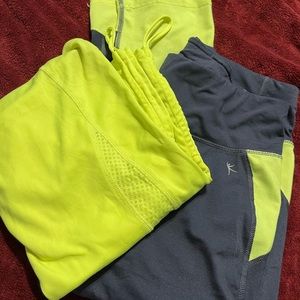 Danskin Womens Workout tank and capris neon yellow and grey sz M